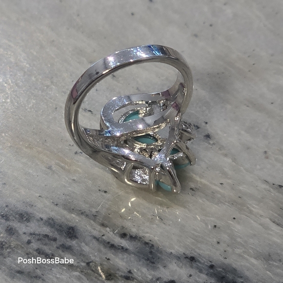 Blue stone real diamond accent stones size 5 925 sterling silver ring - Picture 8 of 15